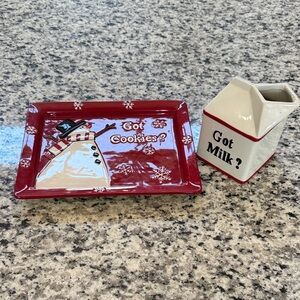 Festive Snowman Cookie Plate and Milk Carton Set